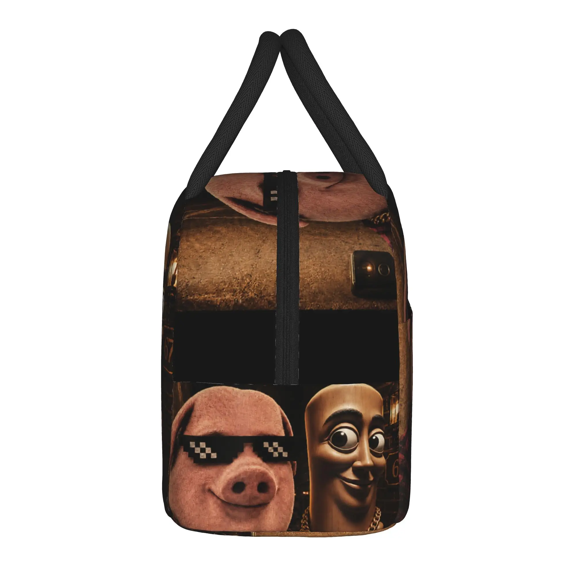 John Pork and Tung Tung Tung Sahur Front Door Motion Lunch Bag School Lunch Box For Unisex Casual Custom Thermal Tote Handbags