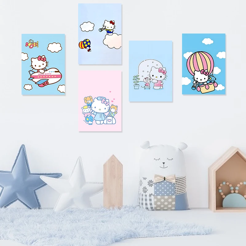 Anime Cute Cat Hello Kitty Cartoon Animal Posters Sanrio Canvas Painting Prints Kidroom Home Wall Kawaii Picture Decor Cuadros