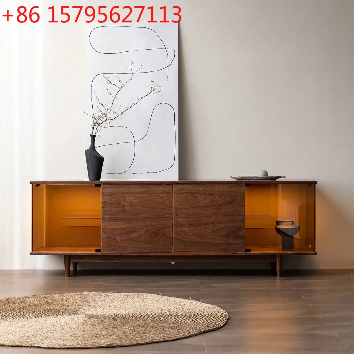 

Шкаф для телевизора в скандинавском японском стиле из черного ореха, средневековая витрина для гостиной из чистого массива дерева, простой стеклянный шкафчик