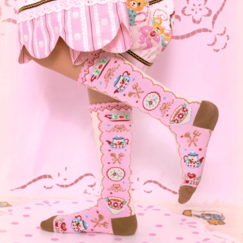 Original Design Colorful Pattern Lace Women's  Hosiery Original Design Cute Sweet Versatile Age-Reducing Mid-Calf Socks Ladies