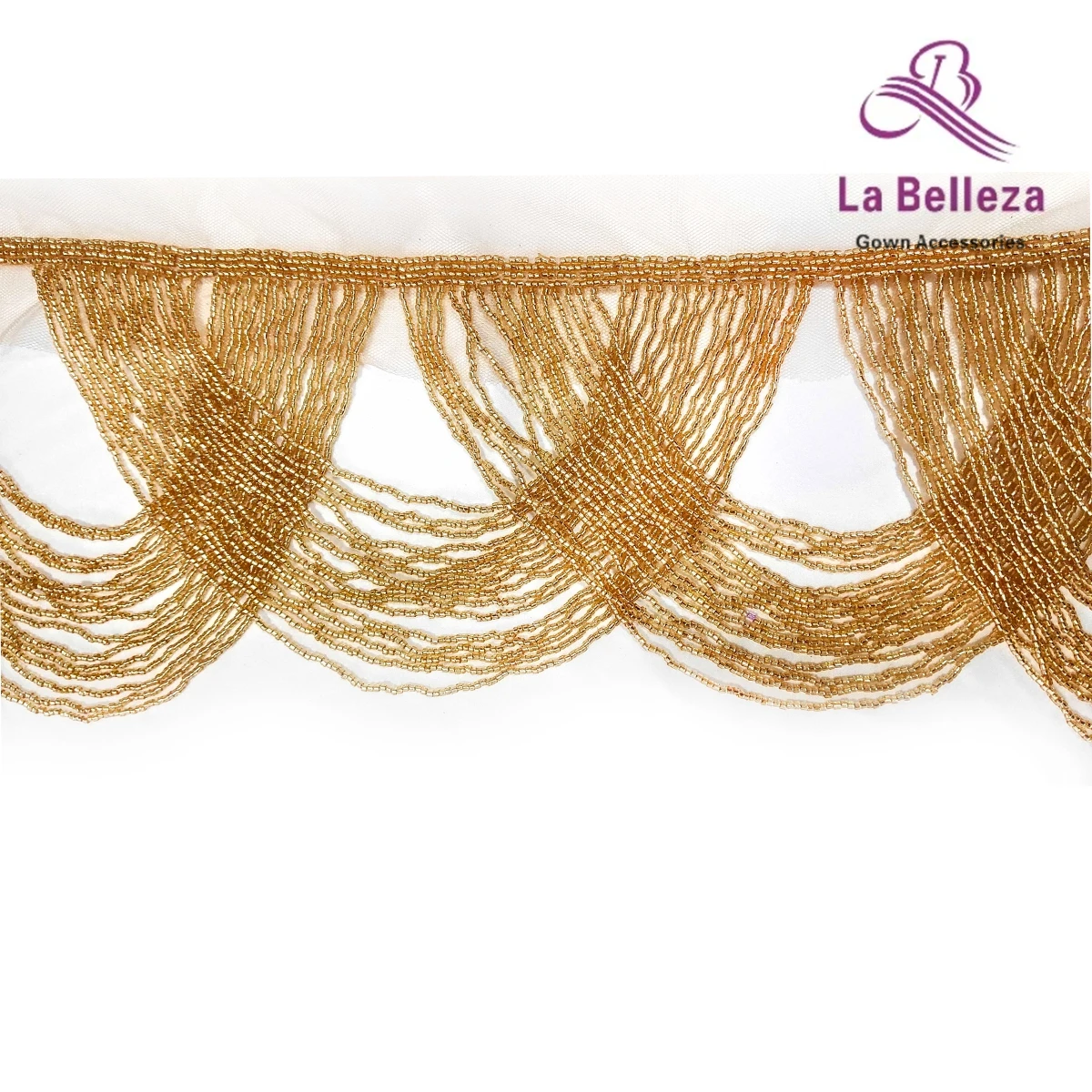 La Belleza wave patch,fringe appliques,silver beads patch,wedding gown appliques,Gold beaded patch 1 piece 14*50cm