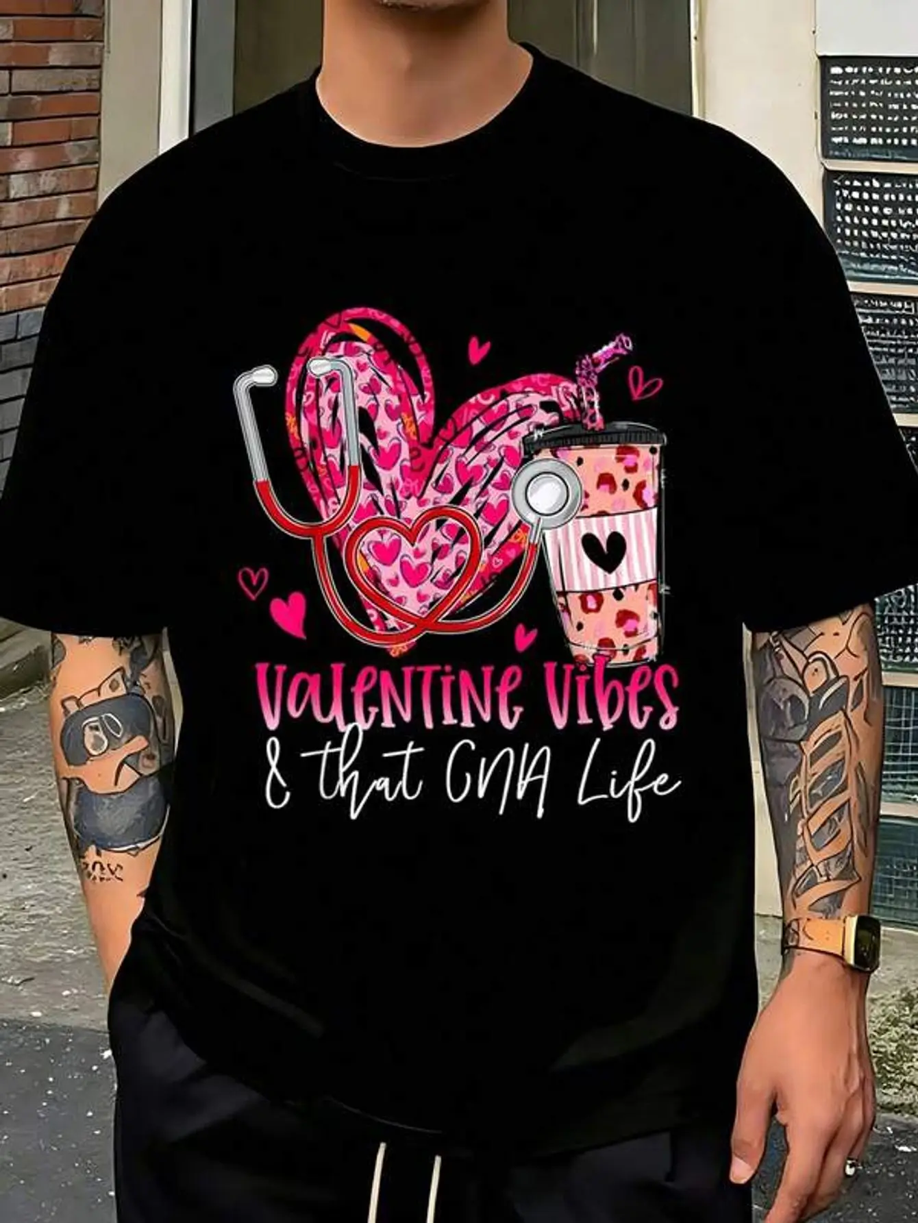 Valentine Vibes & That CNA Life Valentines Day-Shirt       Jpg  Camisas Para Hombre Men's-Shirt Graphic Tees  Crop Tops  Outfits   Tops-Shirt