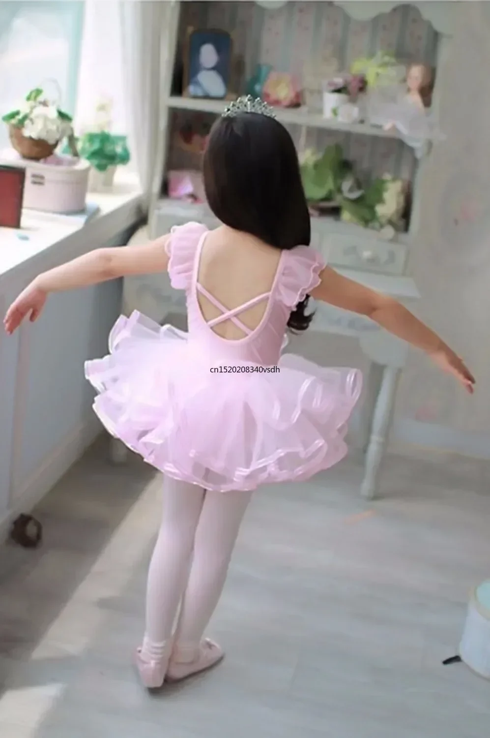 Long Sleeve Children Gymnastics Leotard For Girls Lace Bow-knot Ballet Tutu Dance Dress Pink Ballet Dance Costumes For Kids