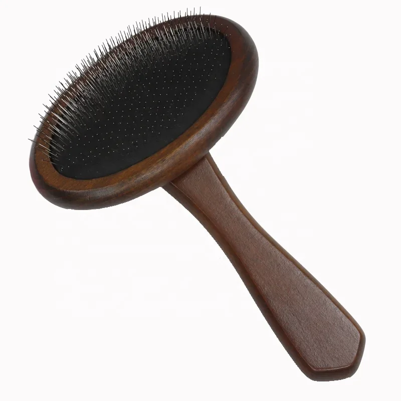 

Wooden Handle Slicker Brush Pin Cleaning Pet Grooming Cat Dog Hair Slicker Brush Wholesale Steel Box Nature Wood Handle 80g