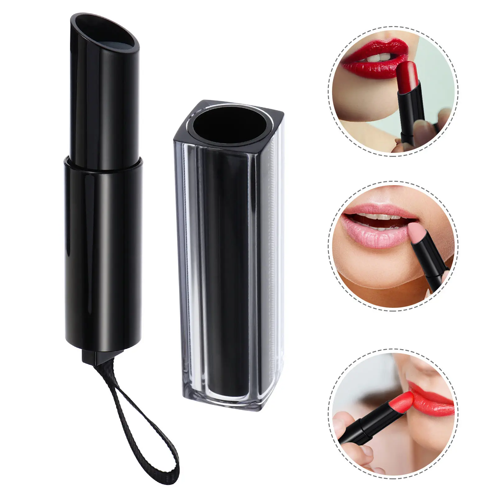 Lot de 4 tubes de rouge à lèvres biseautés DIY, contenants vides pour baume à lèvres, qualité fiable, design compact, facile à transporter pour les voyages d'affaires et les excursions.