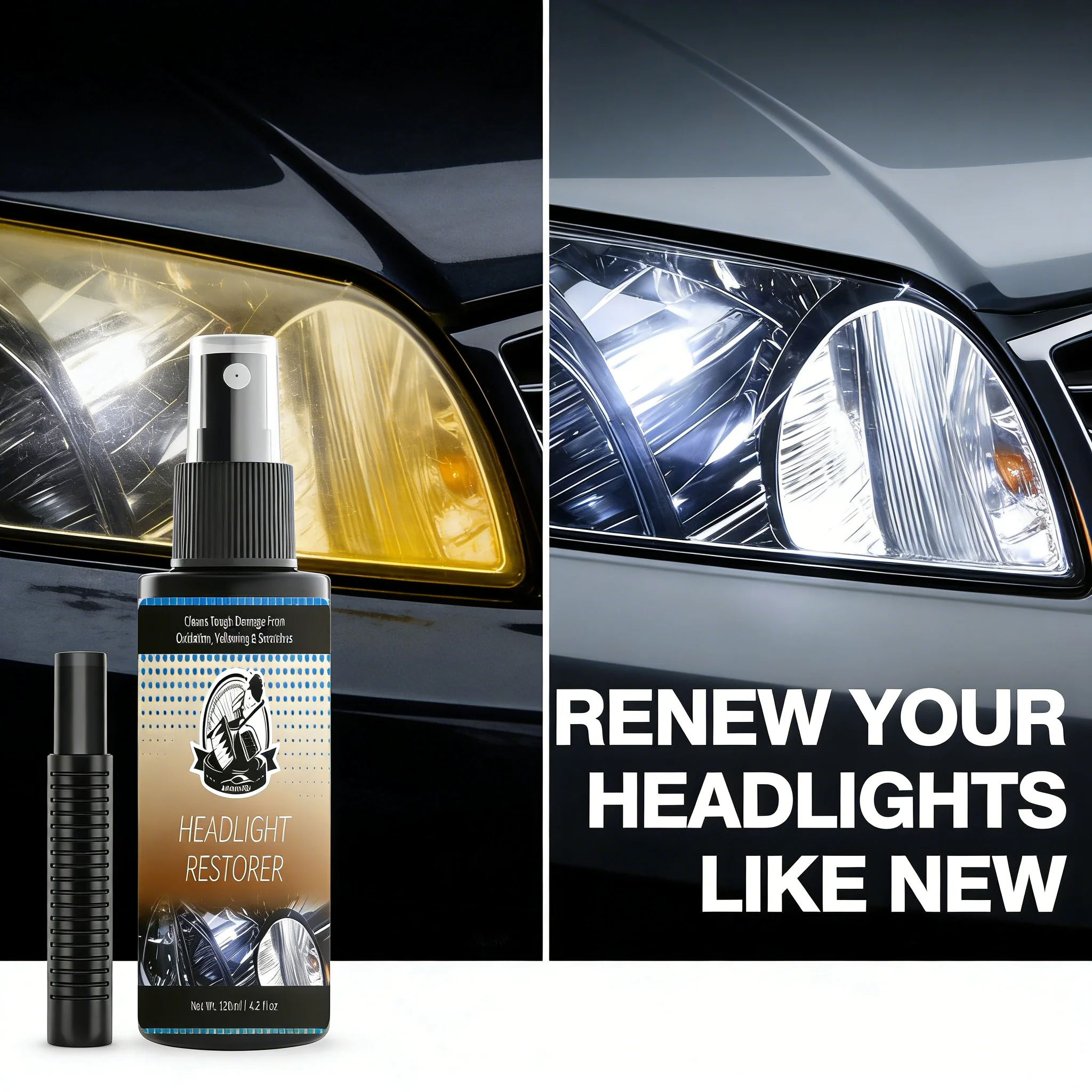 Auto Headlight Restorer, Fast Repair Cloudy Faded Car Lampshade, Long-Lasting Anti-Aging Light Coating Agent