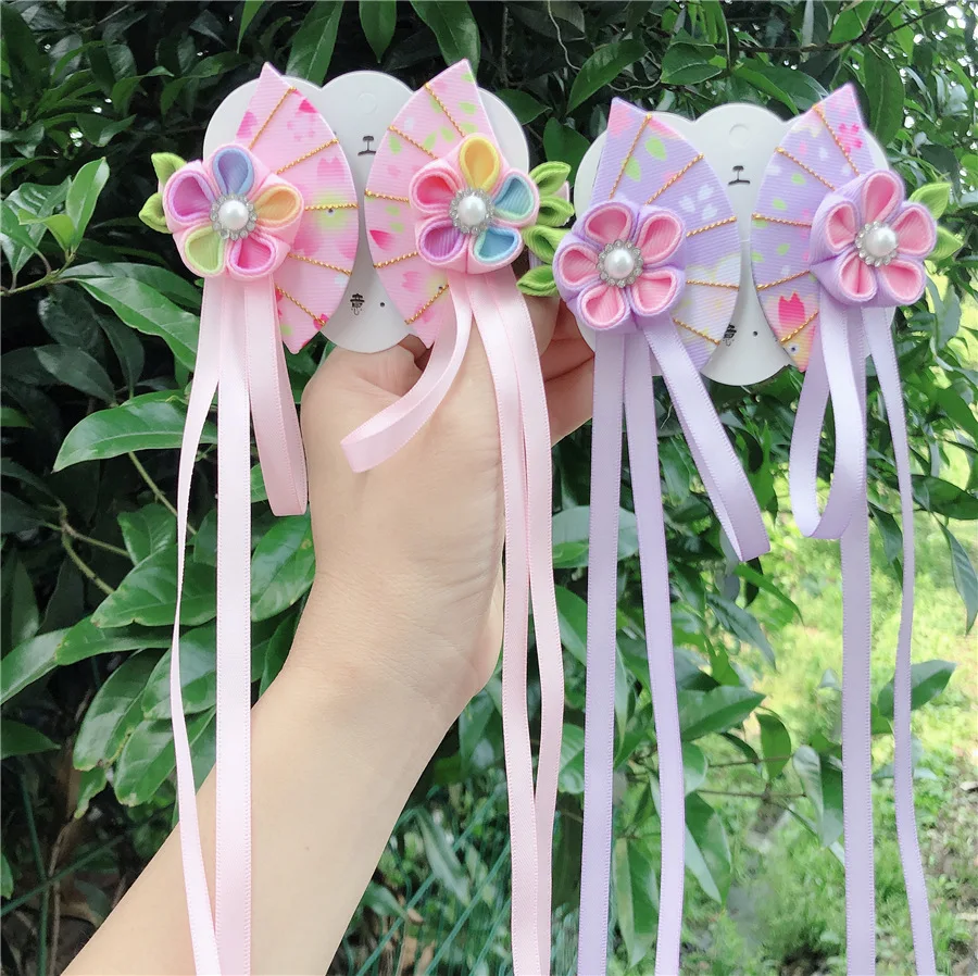 2PCS Japan Kimono Bathrobe Children Hairpin Lotus Girl Hanfu Headwear Accessories Hair Clips