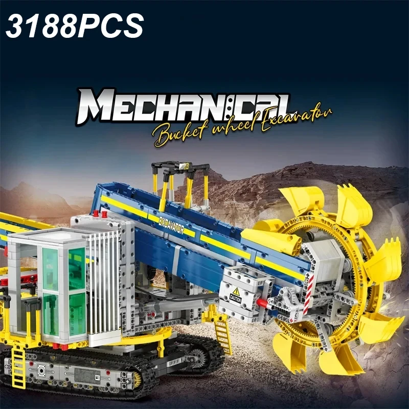 3188 Uds. Excavadora de ruedas de cubo, bloques de construcción, unidad de potencia, ingeniería, excavadora de ciudad, modelo de ladrillos, juguetes para niños, regalos de vacaciones