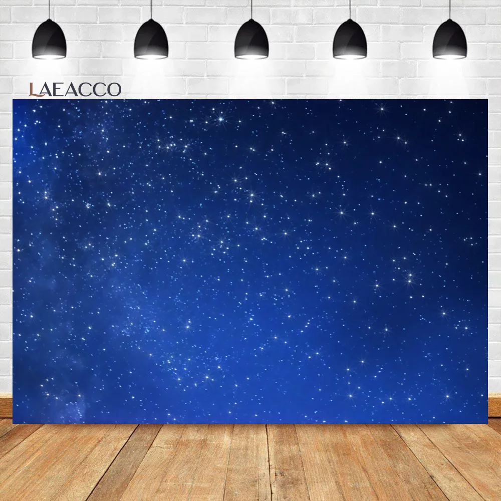 Laeacco Starry Night Sky Photography Backdrop Shining Twinkle Stars Dark Blue Newborn Baby Shower Birthday Portrait Background