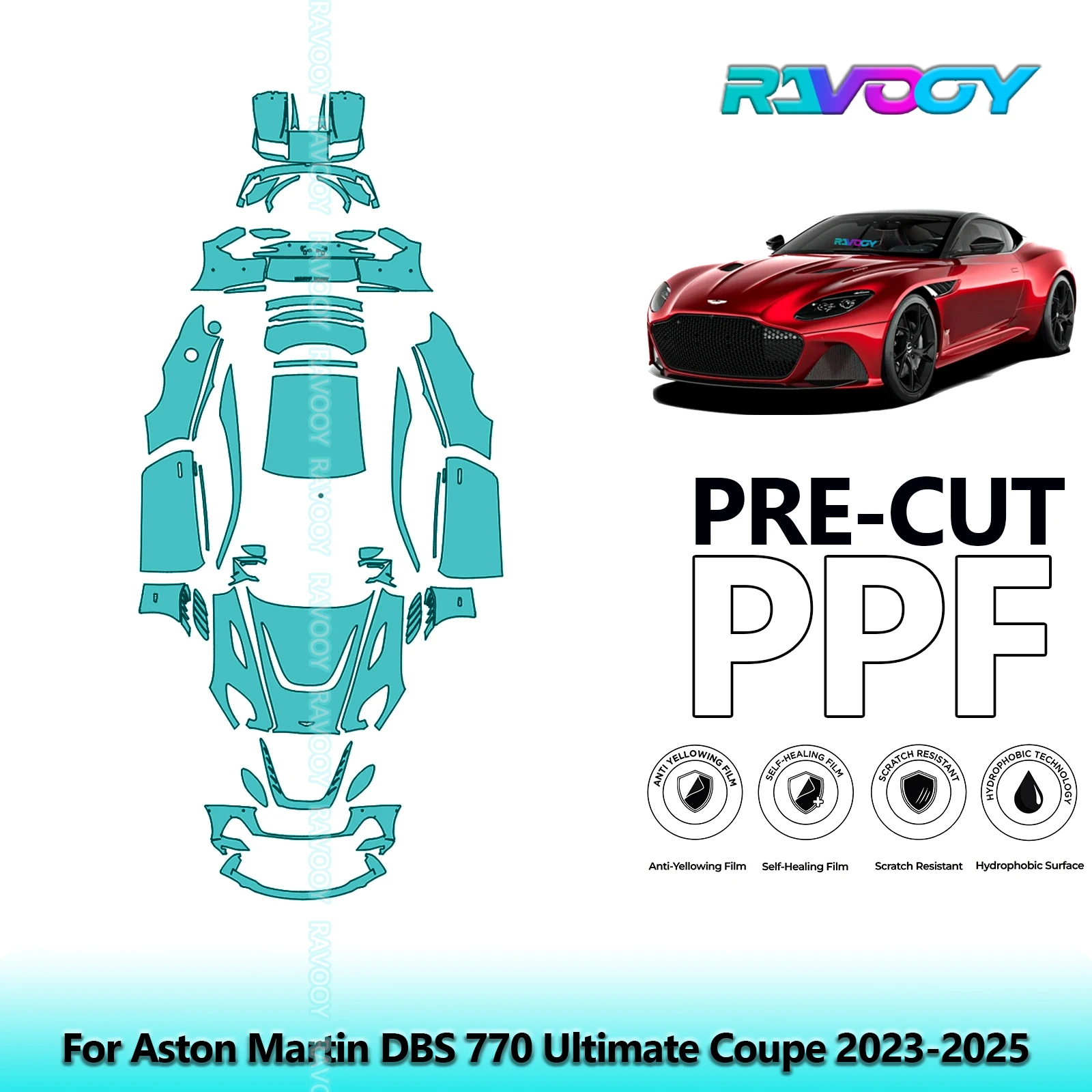 

Полный автомобильный прозрачный бюстгальтер, предварительно вырезанная защитная пленка PPF для Aston Martin DBS 770 Ultimate Coupe 2023-2025