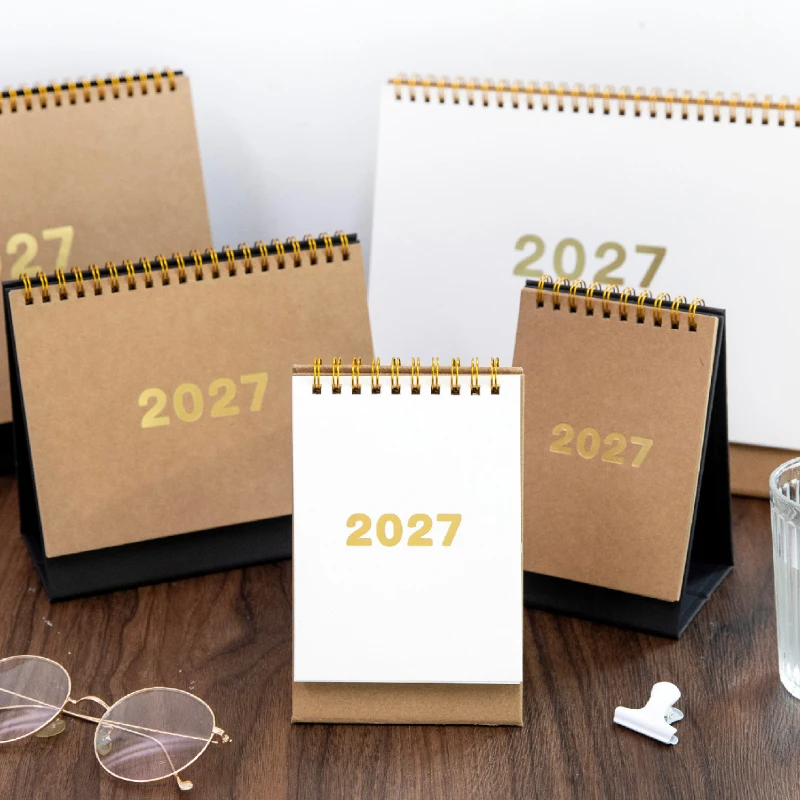 Journal GO 2027 Desk Calendar Minimalist Standing Flip Calendar with Kraft Paper Stand for Home School Office and Desktop Decor