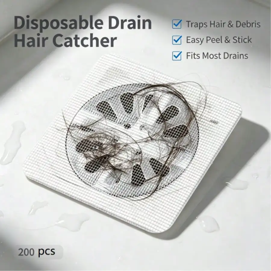200 Pcs Disposable Drain Hair Catcher Stickers, Mesh Drain Filter Sticker For Bathroom Shower Sink Bathtub Floor Drain, Disposable Hair Trap Screen Sticker Prevents Clogs, Fits Most Drain Sizes