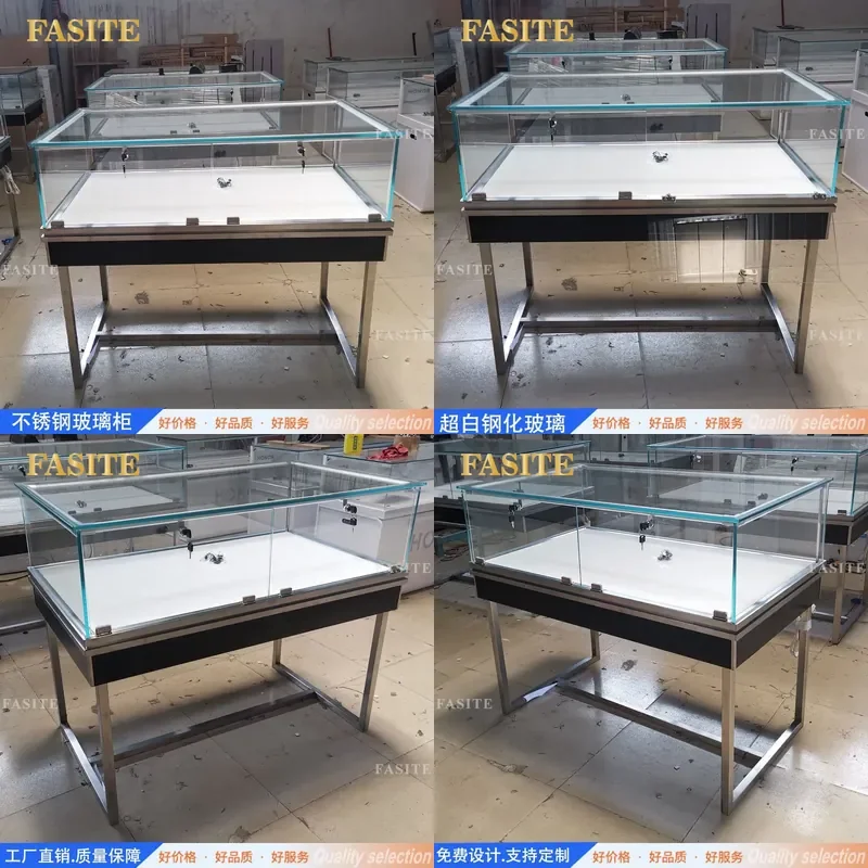 For Jewelry Counter Display Cabinet Glass Showcase Table Boutique Sample Museum Cultural Relics Antique Exhibition Stand with