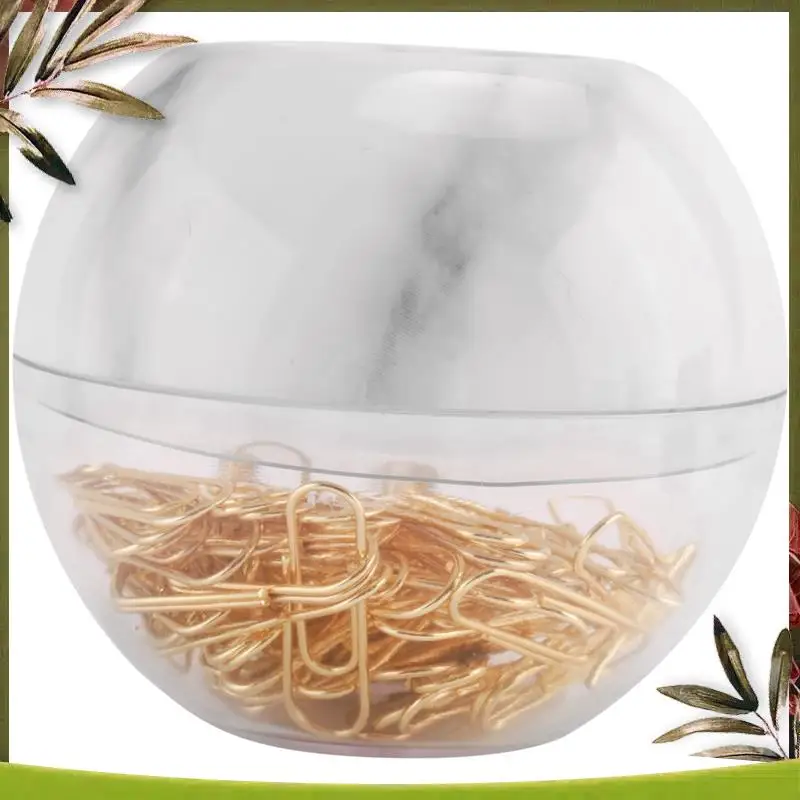 New-Gold Paper Clips In Elegant Magnetic Marble White Clip Holder, 28Mm, 100 Clips Per Box