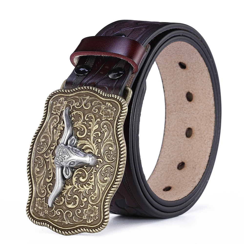 Western-Gürtel für Herren, echte Ledergürtel für Männer, Cowboy- und Cowgirl-Gürtel mit großen Buchstaben, goldfarbene Schnalle, lange Gürtel in Schwarz und Braun, hochwertige Ausführung. – Detail 7