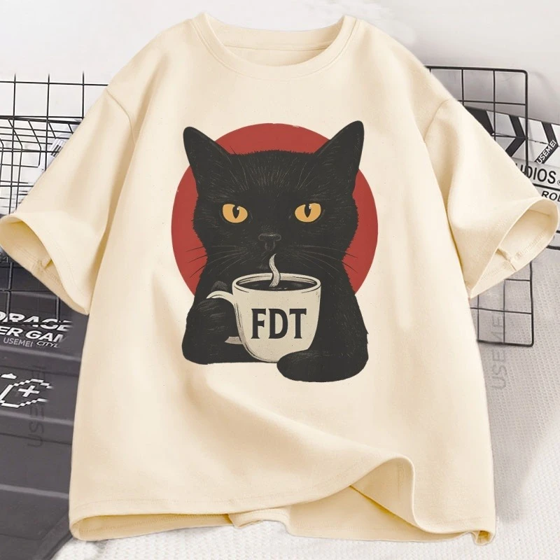 Fdt - camiseta de gato negro femenino camiseta de manga corta camiseta de manga corta scotte camiseta de manga corta #1