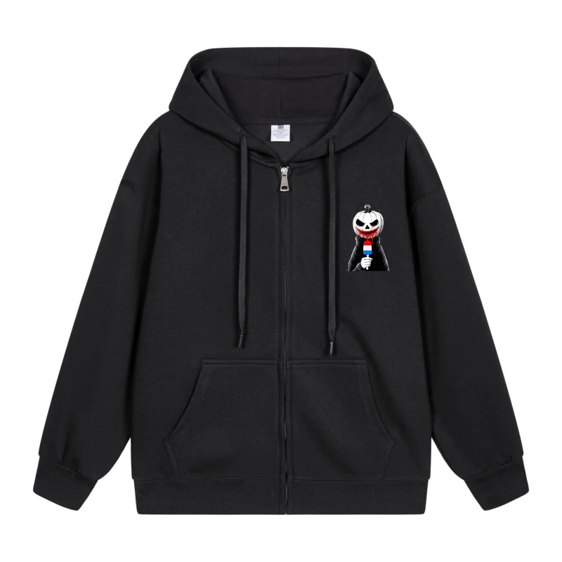 

Men's Zip-Up Hoodie Black Hoodie Black Hoodie With White And Red Vampire Print Christmas in 2025 Festive Print