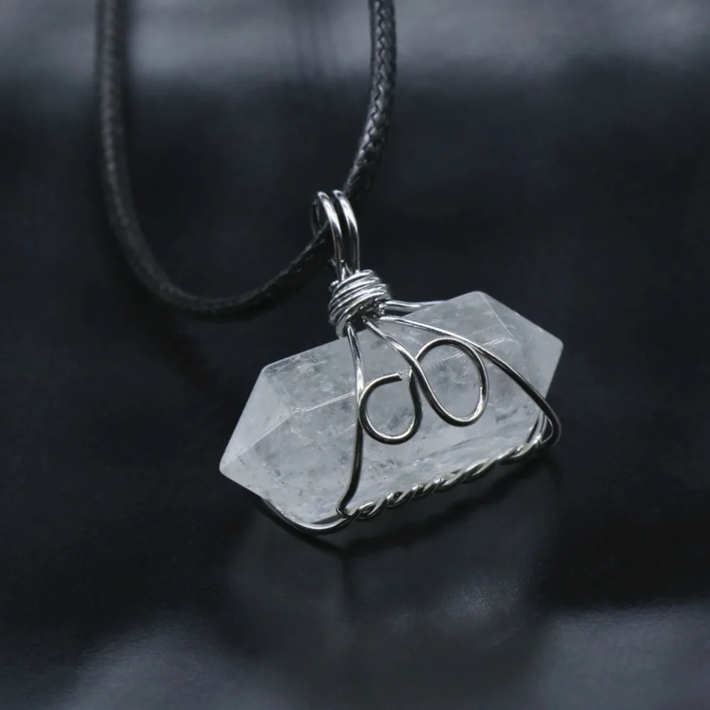 

Clear Quartz Crystal Point Pendant Necklace, Silver Wire Wrapped Raw Crystal Healing Necklace for Women