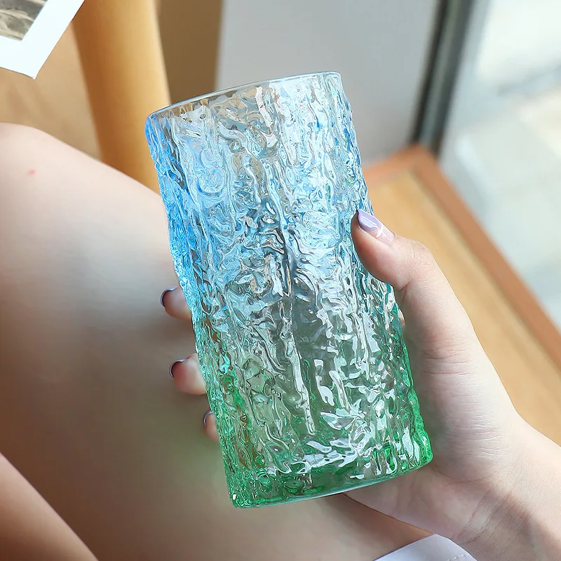 1pcs Gradual Tree Grain Glass Household Water Cup Female Summer Tree Grain Glass Ins Wind Coffee Mug Beer Cups