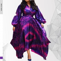 Purple Elegant Dresses For Women High Waist Loose Print 2022  Spring Plus Size Long Dress Evening Vintage Puff Sleeve Wholesale