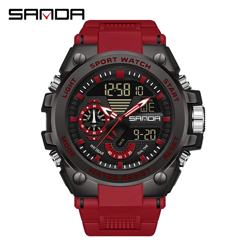 SANDA 3302 Luxury LED Dual Display Digital Quartz Watch for Men