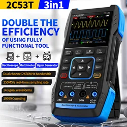 FNIRSI 2C53T 3 in 1 Professional Oscilloscope Multimeter Signal Generator 20000 Counts 50MHz Bandwidth 250MS Rate Dual Channel