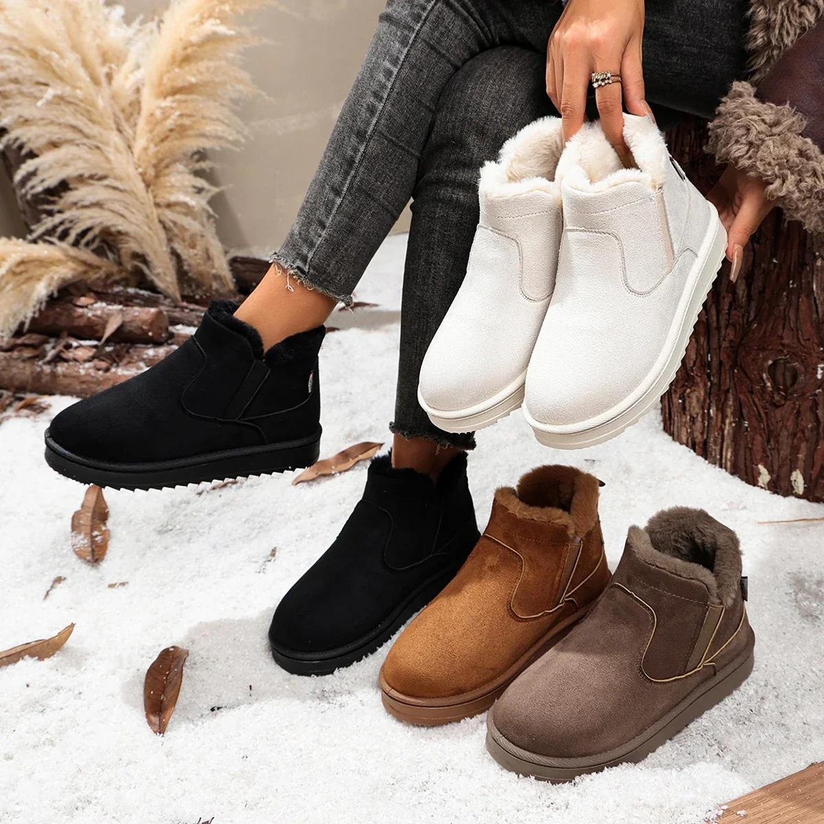 Winter Boots Women New Rubber Thick Sole Ankle Boots for Outdoor Elevated Comfort Warm Walking Cotton Shoes Fashion Snow Boots