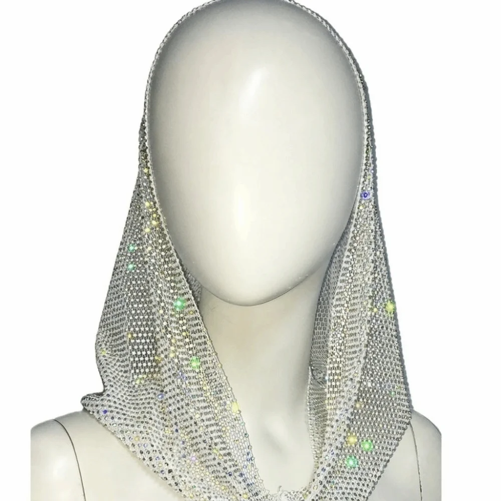 

Блестящий сетчатый капюшон со стразами и прозрачной сеткой в готическом стиле, регулируемая дышащая пляжная шляпа