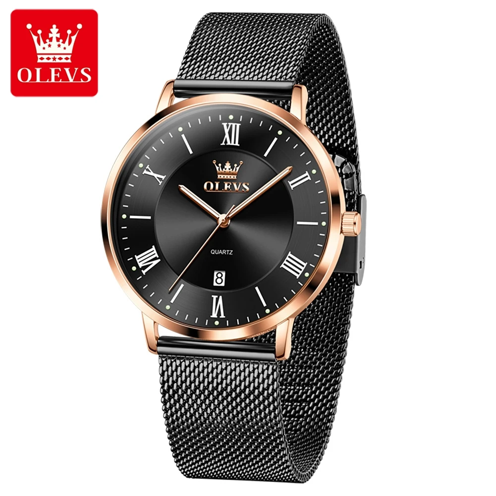 OLEVS Luxury Brand 2025 Men Watch Stainless Steel Waterproof Calendar Ultra Thin Quartz Watches Male Business Fashion Watches