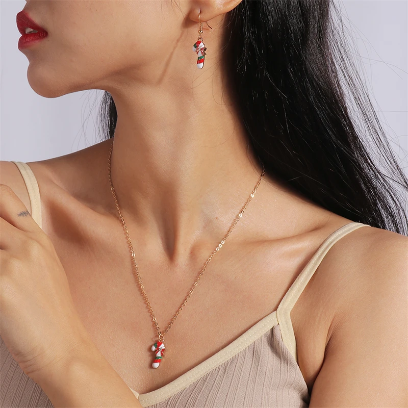 Mode Frohe Weihnachten Baum Schneemann Hirsch Baum Halskette Ohrringe Schmuck-Set für Frauen Mädchen Neujahr Festival Schmuck Geschenke – Detail 10