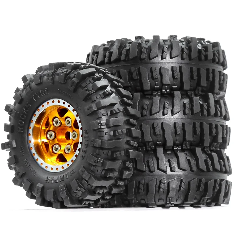 4 個 55 ミリメートル金属ビードロックホイールリムゴムタイヤセット FCX24M キャメルカップ 1/24 RC クローラー車のアップグレードパーツアクセサリー