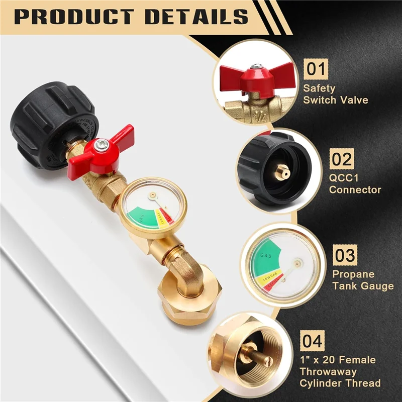 GOOD-7 шт. адаптер давления 90-градусный адаптер давления для заправки пропана с клапаном и наборами манометров для бака с пропаном QCC1