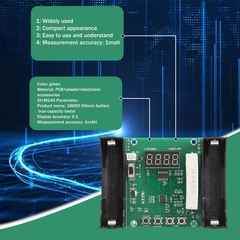 18650 แบตเตอรี่ลิเธียมเครื่องทดสอบความจุโมดูลความแม่นยําสูง XH-M240 True ความจุโมดูล Mah/Mwh การวัด