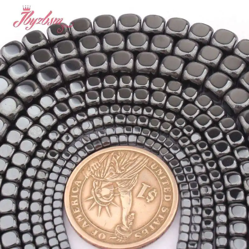 2/3/4/6mm Smooth Cube Suqare Natural Black ematite Natural Stone Spacer Beads 15 pollici per fai da te collana braccialetto creazione di gioielli