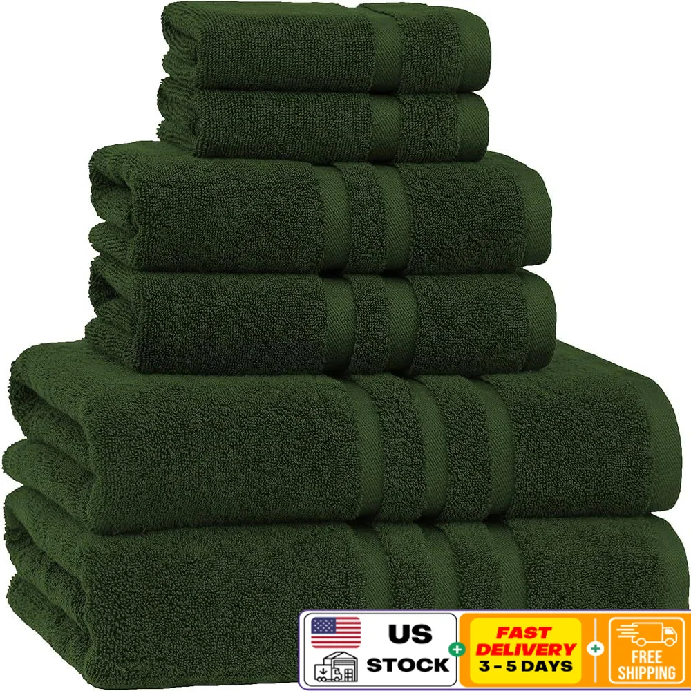 Luxury Turkish Cotton Bath Towel Set 6 Pieces Soft Absorbent Durable Double Stitched Spa Bathroom Use Machine Washable OEKO-TEX