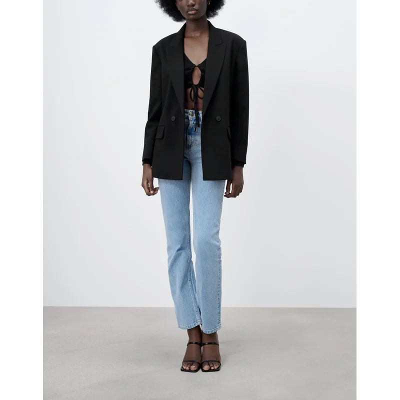 

Double-Button Casual Loose Women's Suit Jaet Versatile Slimming Streetwear High-End Feel Commute Sle Long Sve Polyester