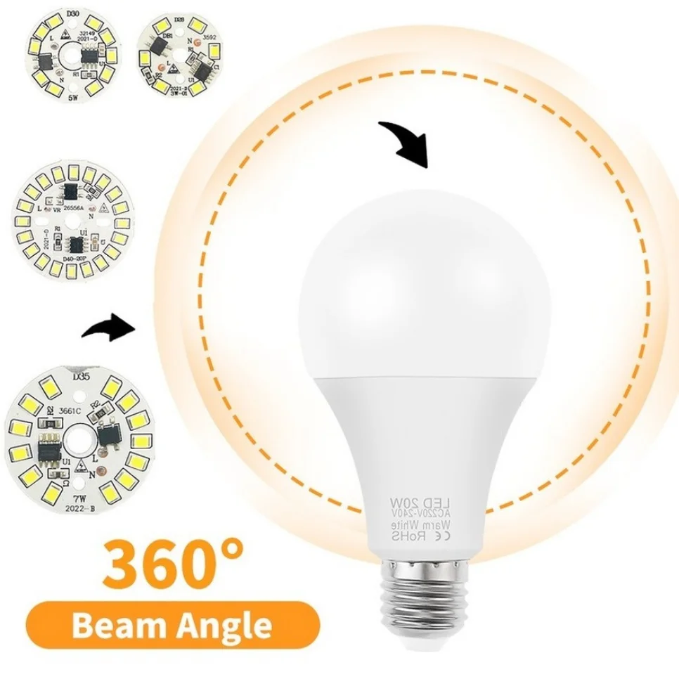 LED bulb chip 3W 5W 7W 9W 12W SMD round bead AC 220V-240V bulb chip spotlight 90 lumens/W energy-saving LED bulb chip illuminati