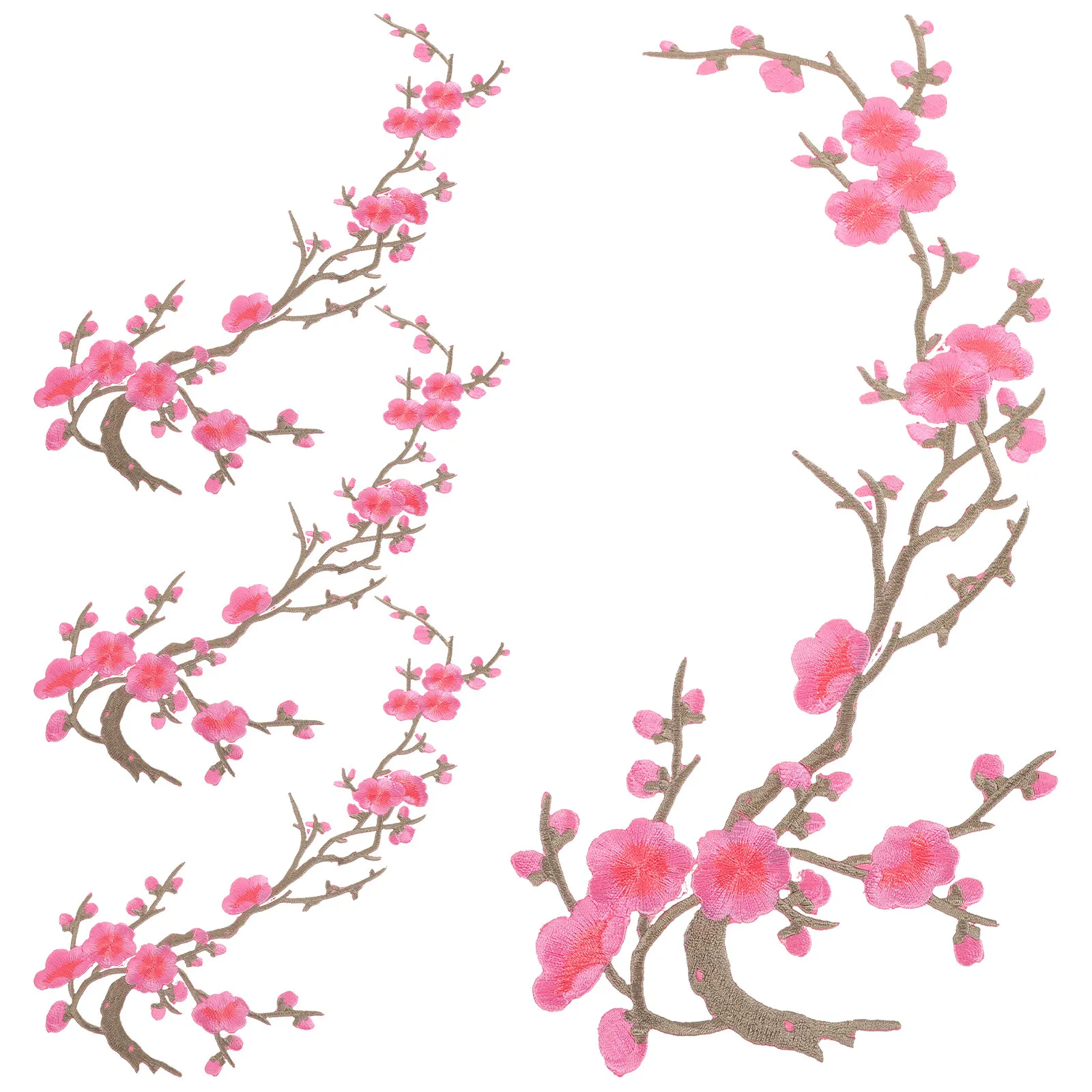 4Pcs Cherry Blossom Iron on Embroidery Patch Floral Vine Applique for Clothes Repair and DIY Decoration on Jeans and Backpacks