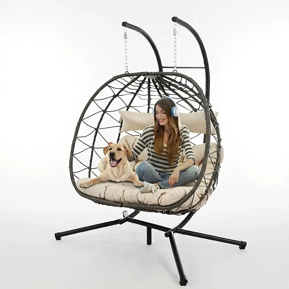 

Прочное плетеное кресло-качалка с подушкой, вместимость 660 фунтов, подходит для помещений или на открытом воздухе (бежевый)