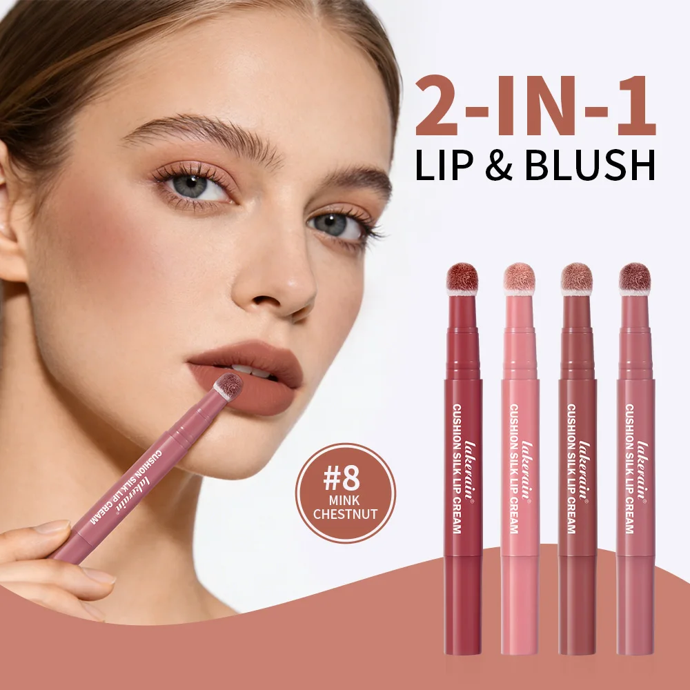 Tinte labial y crema labial con efecto cojín de aire 2 en 1, resistente al agua, acabado mate, brillo labial, rojo labial, barro labial, de larga duración, antiadherente al vaso, maquillaje