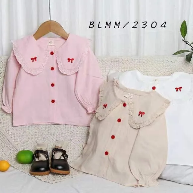 

Spring and Autumn new fashion Baby Girl Shirt Solid Color Foreign Style Long Sleeve top