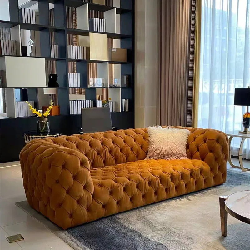Nordic Italian minimalist sofa, post-modern light luxury American full-pull buckle technology fabric sofa