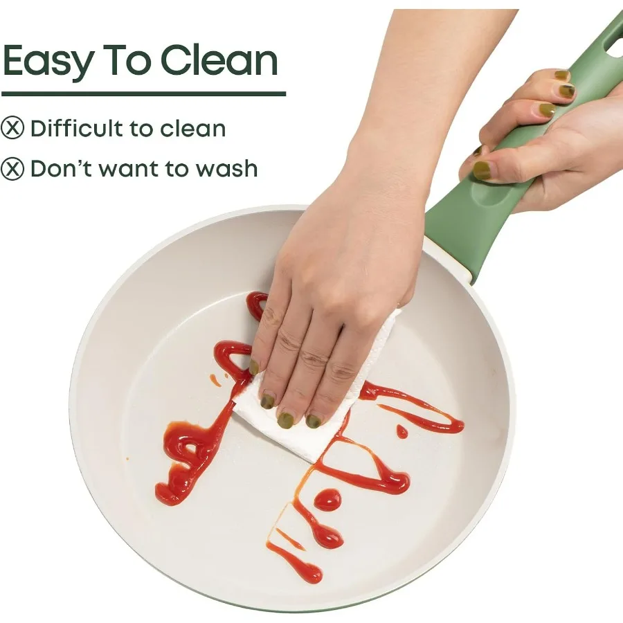 طقم أواني ومقالي مكون من 10 قطع، طقم أواني طهي غير لاصقة، طقم أواني طهي صحية من السيراميك غير سامة مع شركة He