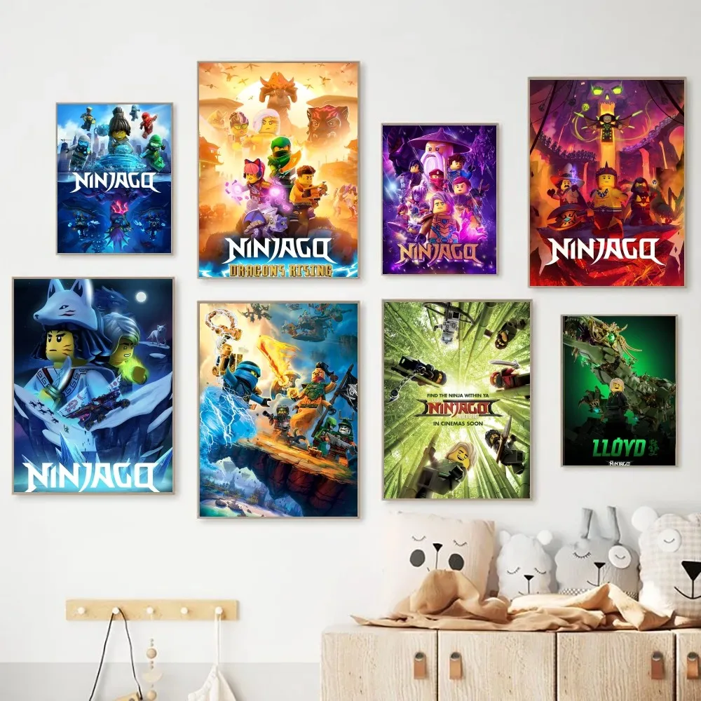 Cool L-LEGOs Cartoon N-Ninjago Poster Fancy Wall Sticker for Living Room Bar Vintage Decorative Painting Middle