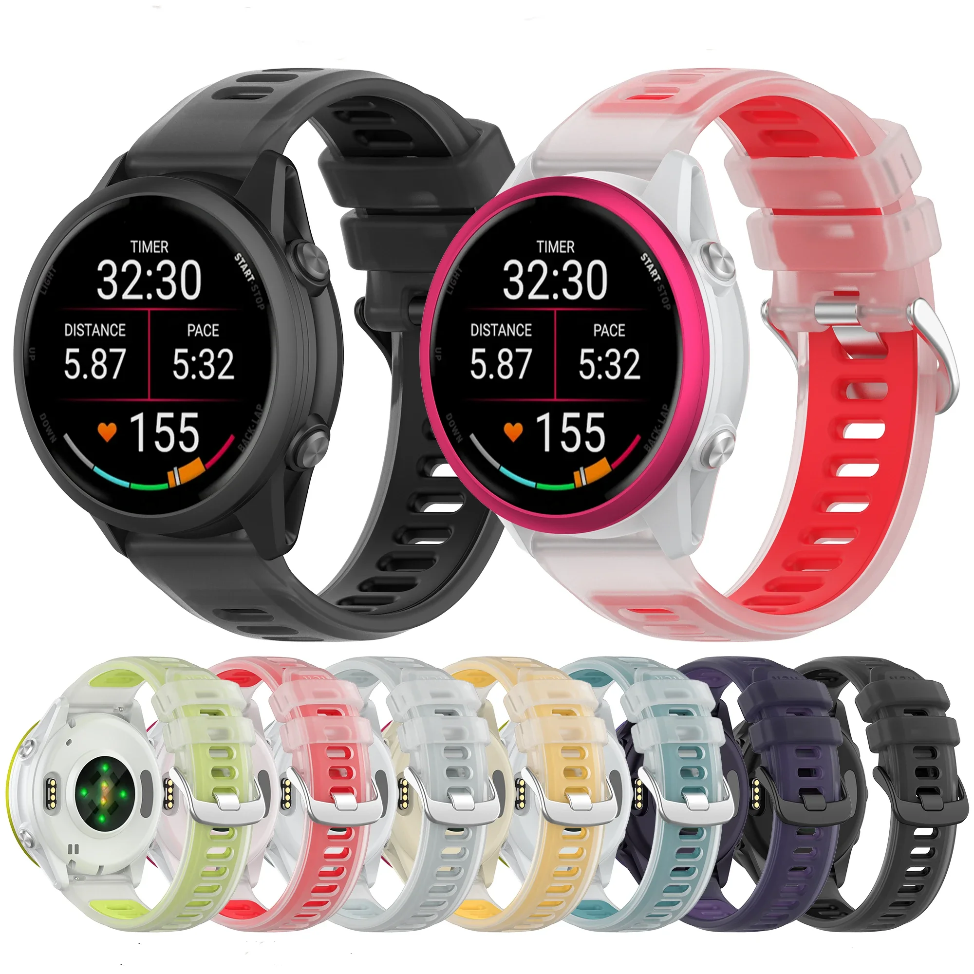 Силиконовый ремешок для Garmin Forerunner 570 47 мм 42 мм/970/55, полупрозрачный двухцветный сменный ремешок для Vivoactive 6-5/Active 6