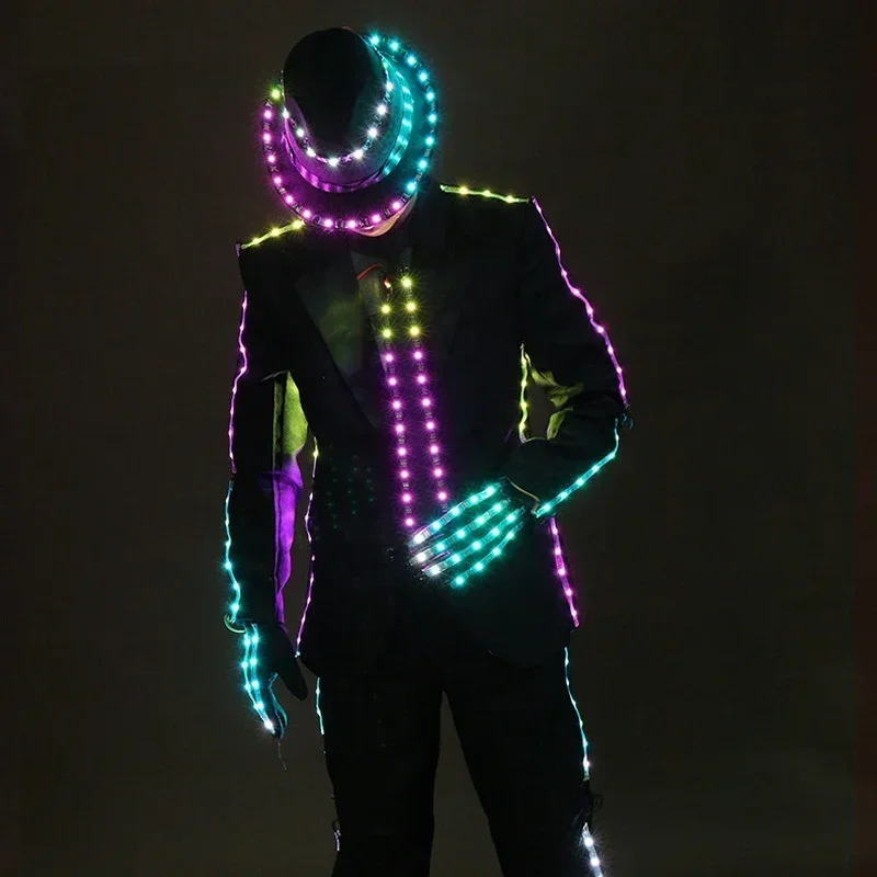 

LED Luminous Suit Men Poping Tron Dance Wear Light up Halloween Festival Magictian Cosplay Costume Circus Stage Performance Wear