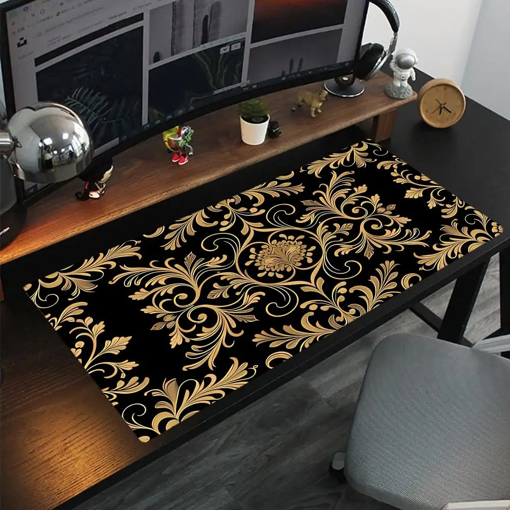 

Black and gold luxurious patterns Mouse Pad Oversized lock edge mouse pad for gaming computer keyboard and desk