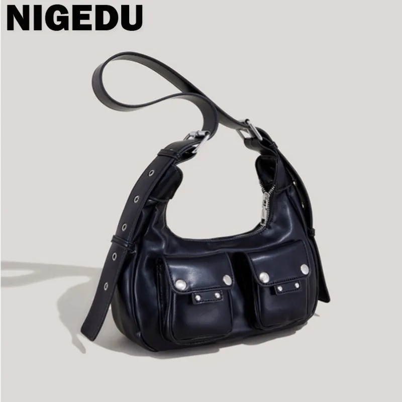 NIGEDU Fashion Shoulder Armpit Bag for Women Tend Female Simple Small Pocket Design pu Leather Underarm Handbags and Purses