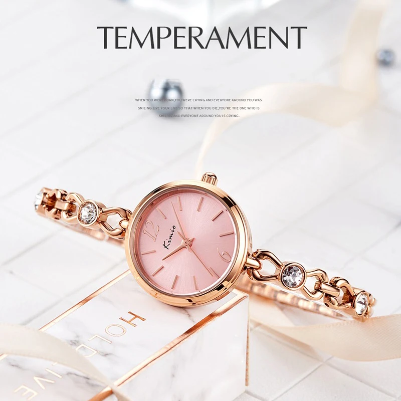 KIMIO – montre à Quartz pour femme, nouvelle collection 2022, luxe, or Rose, mode, Bracelet en cristal ajouré, pour écolière