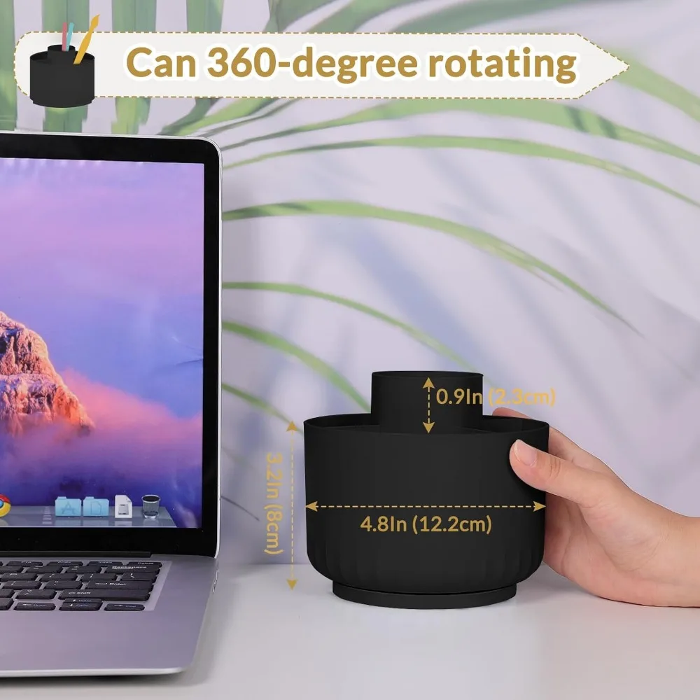 360 Rotating Pencil Holder, 5-Slot Desk Organizer for Office & Home